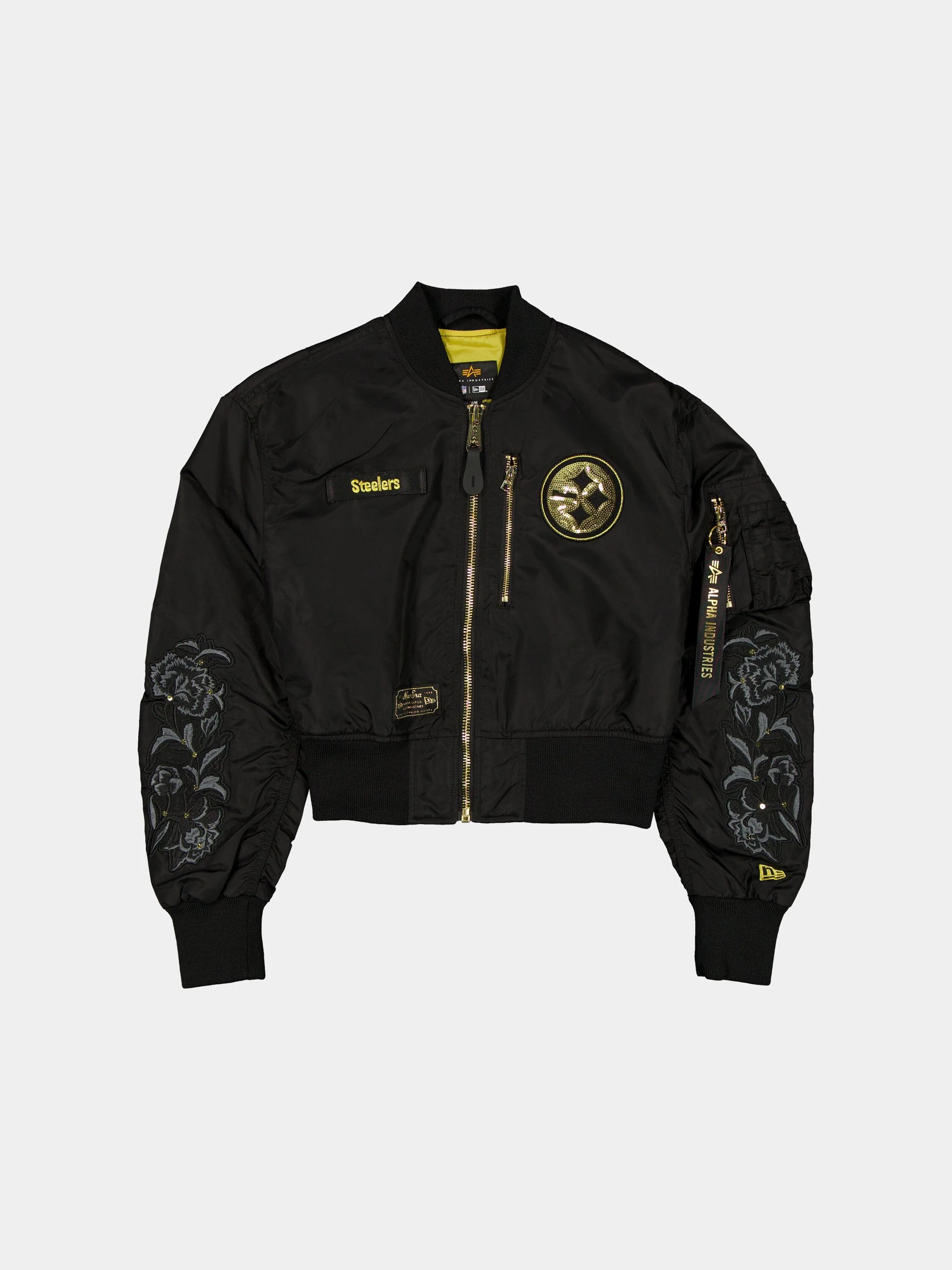 PITTSBURGH STEELERS X ALPHA X NEW ERA L-2B CROPPED BOMBER JACKET WOMENS