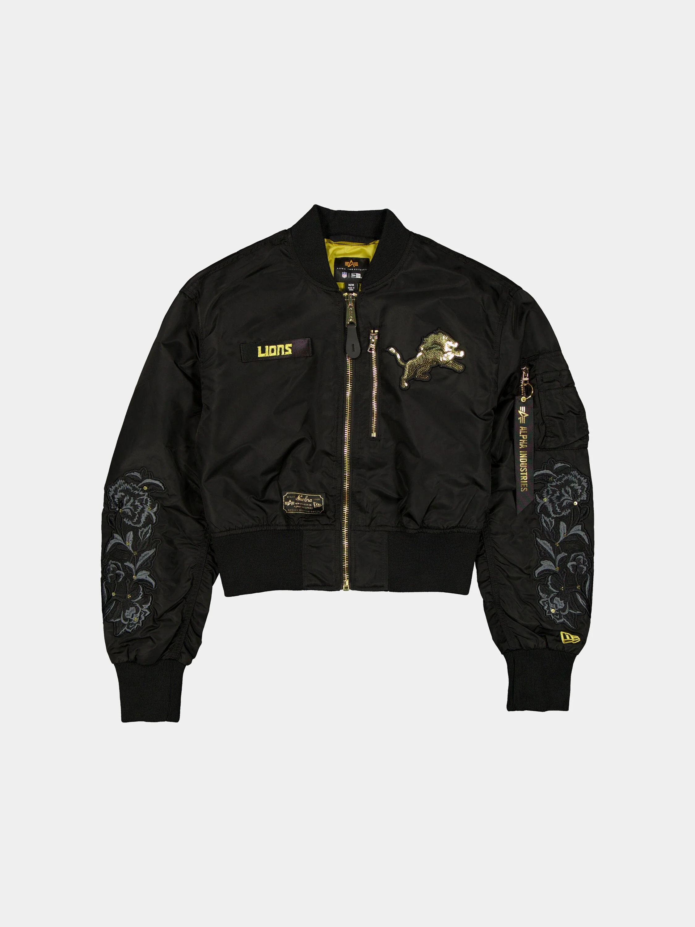 DETROIT LIONS X ALPHA X NEW ERA L-2B CROPPED BOMBER JACKET WOMENS