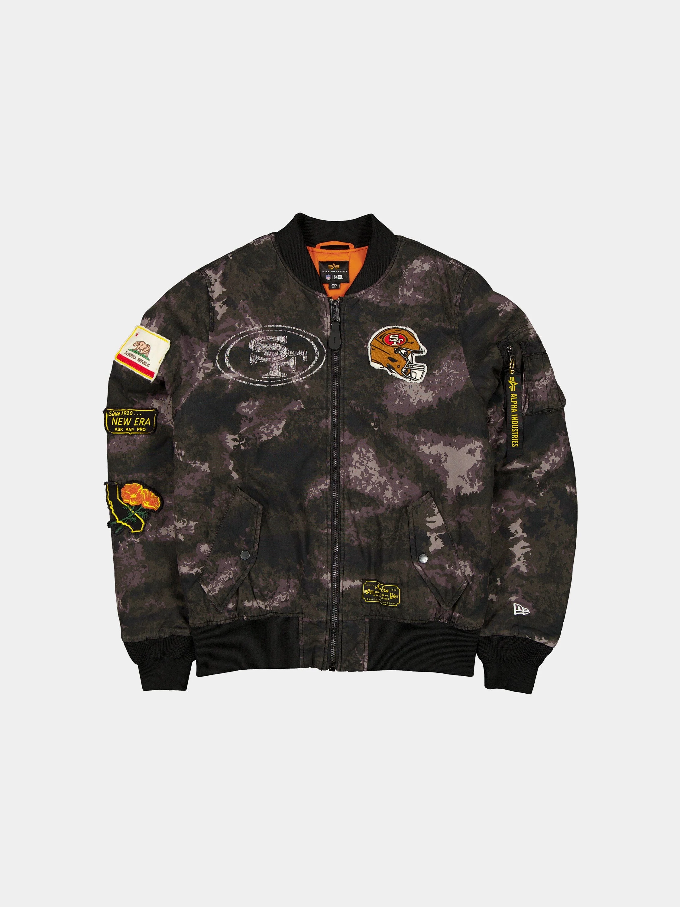 SAN FRANCISCO 49ERS X ALPHA X NEW ERA MA-1 BOMBER JACKET (BLACK CAMO)