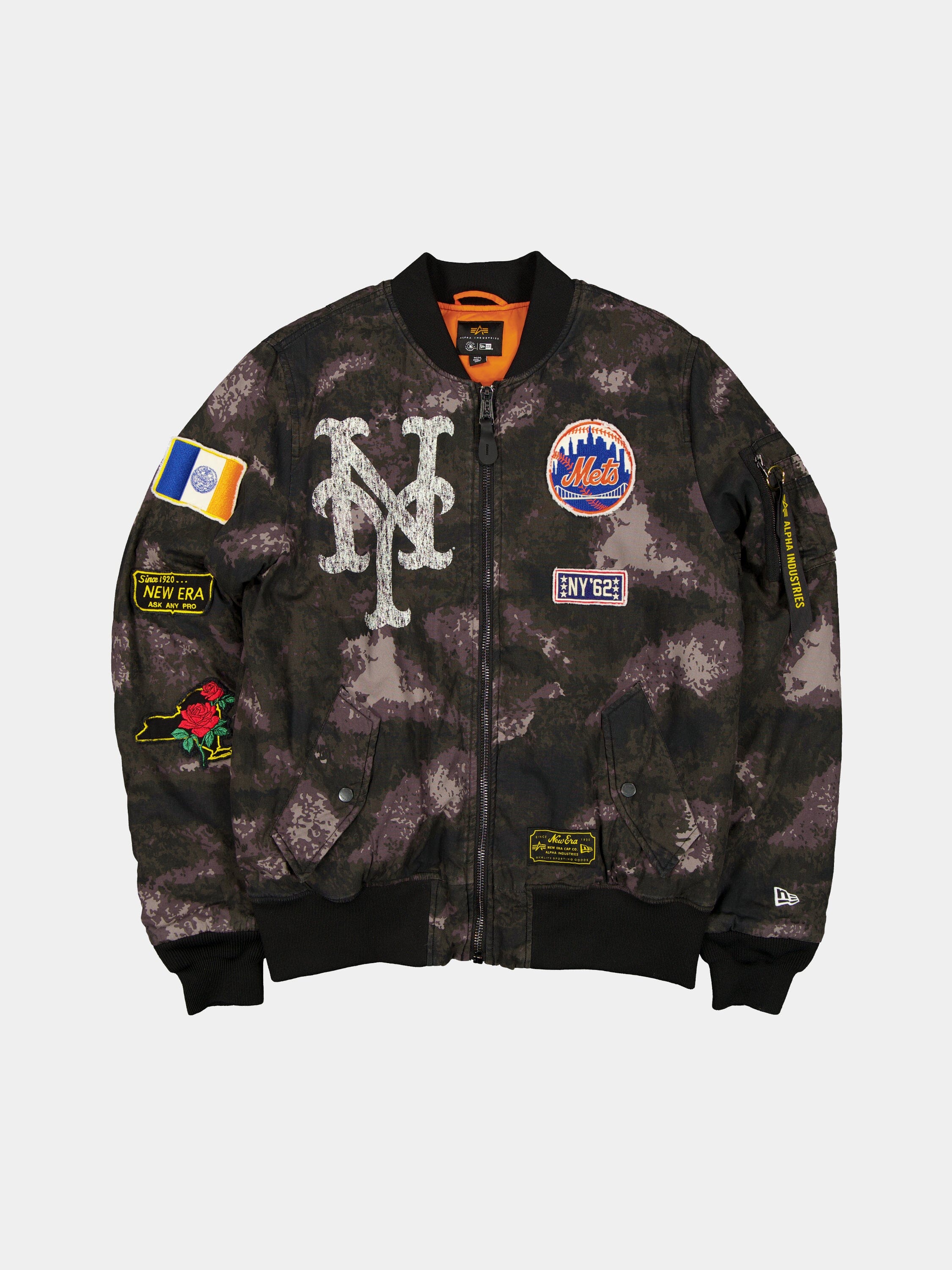 NEW YORK METS X ALPHA X NEW ERA MA-1 BOMBER JACKET (BLACK CAMO)