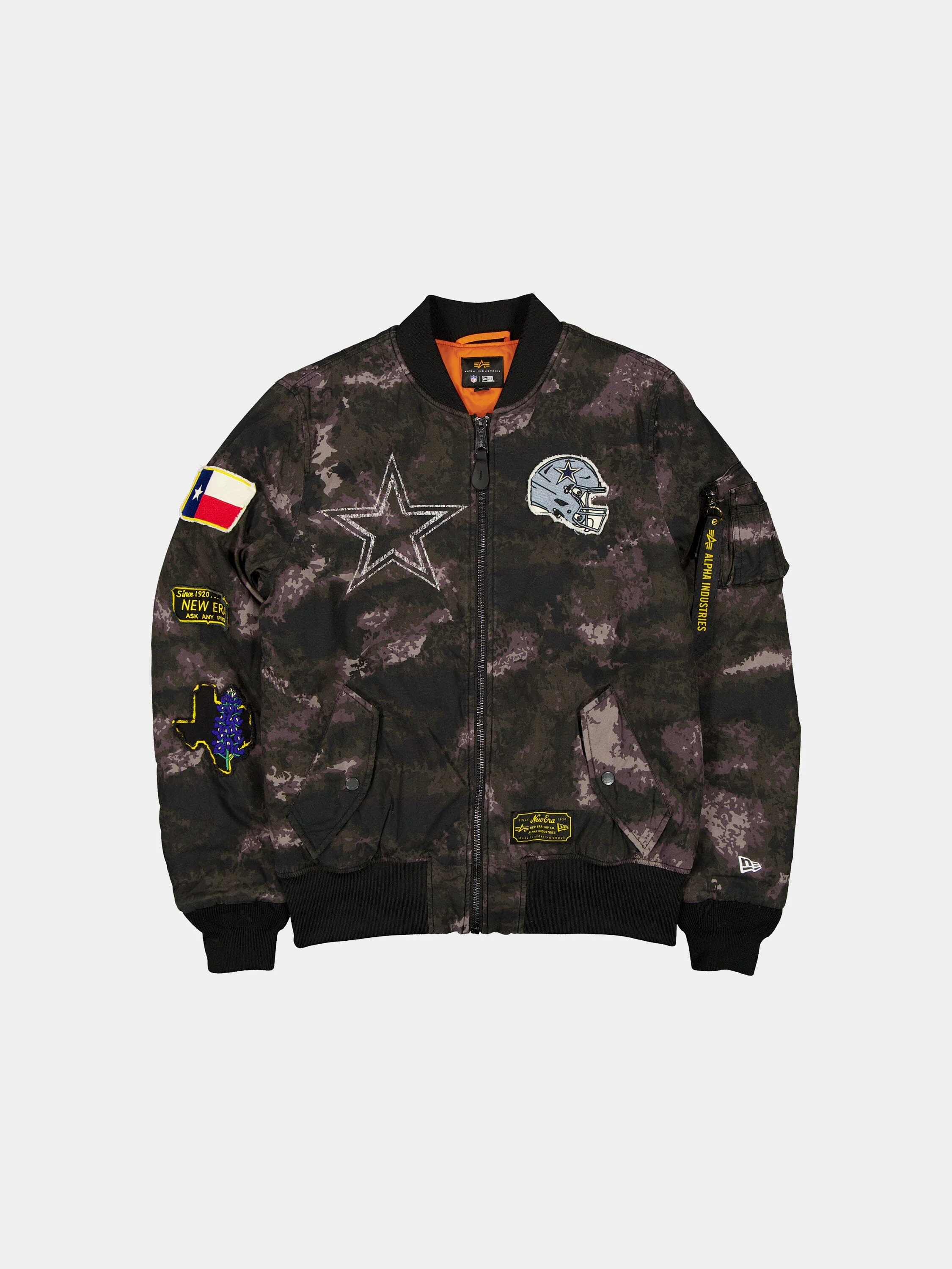 DALLAS COWBOYS X ALPHA X NEW ERA MA-1 BOMBER JACKET (BLACK CAMO)