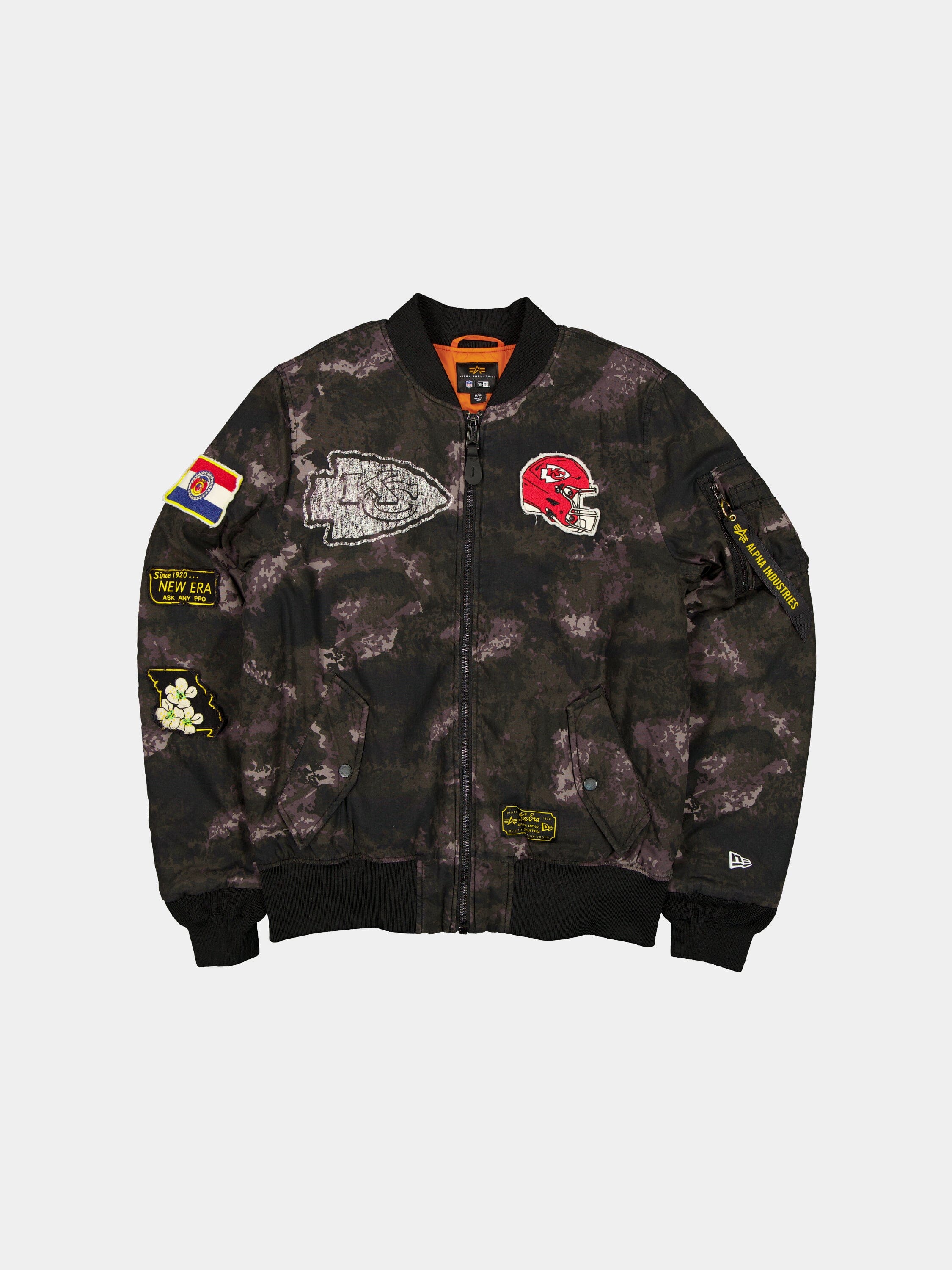 KANSAS CITY CHIEFS X ALPHA X NEW ERA MA-1 BOMBER JACKET (BLACK CAMO)