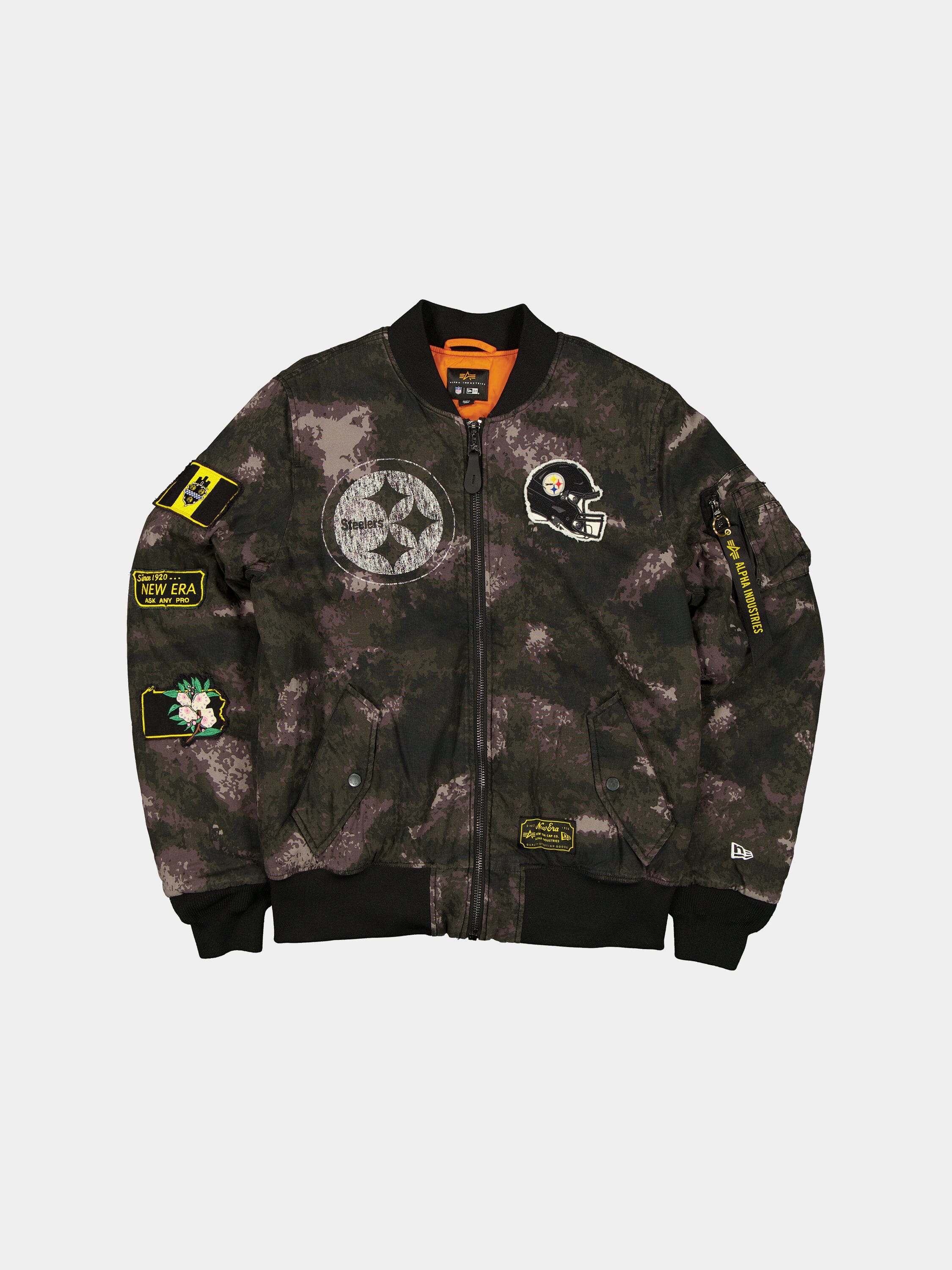 PITTSBURGH STEELERS X ALPHA X NEW ERA MA-1 BOMBER JACKET (BLACK CAMO)