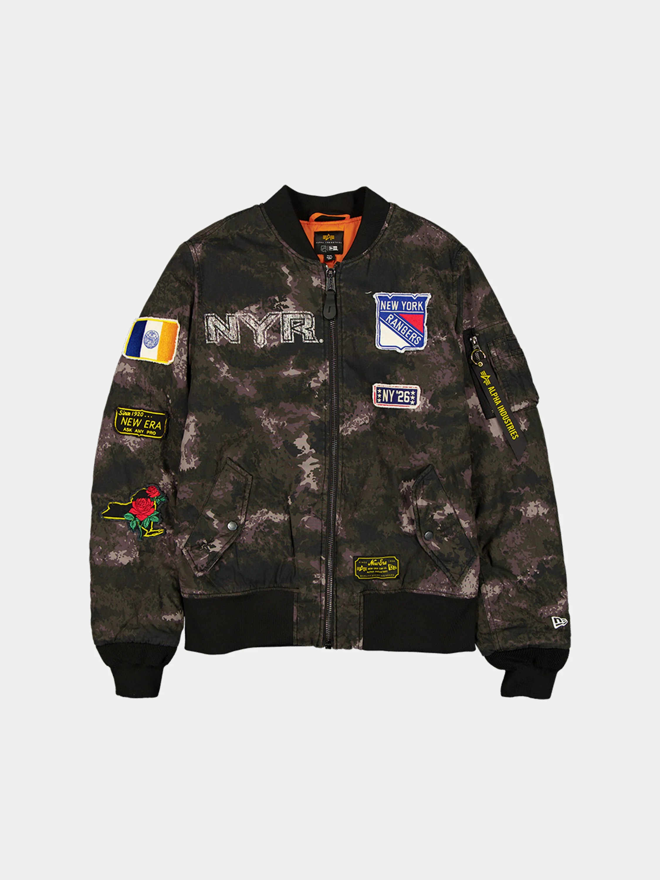 NEW YORK RANGERS X ALPHA X NEW ERA MA-1 BOMBER JACKET (BLACK CAMO)