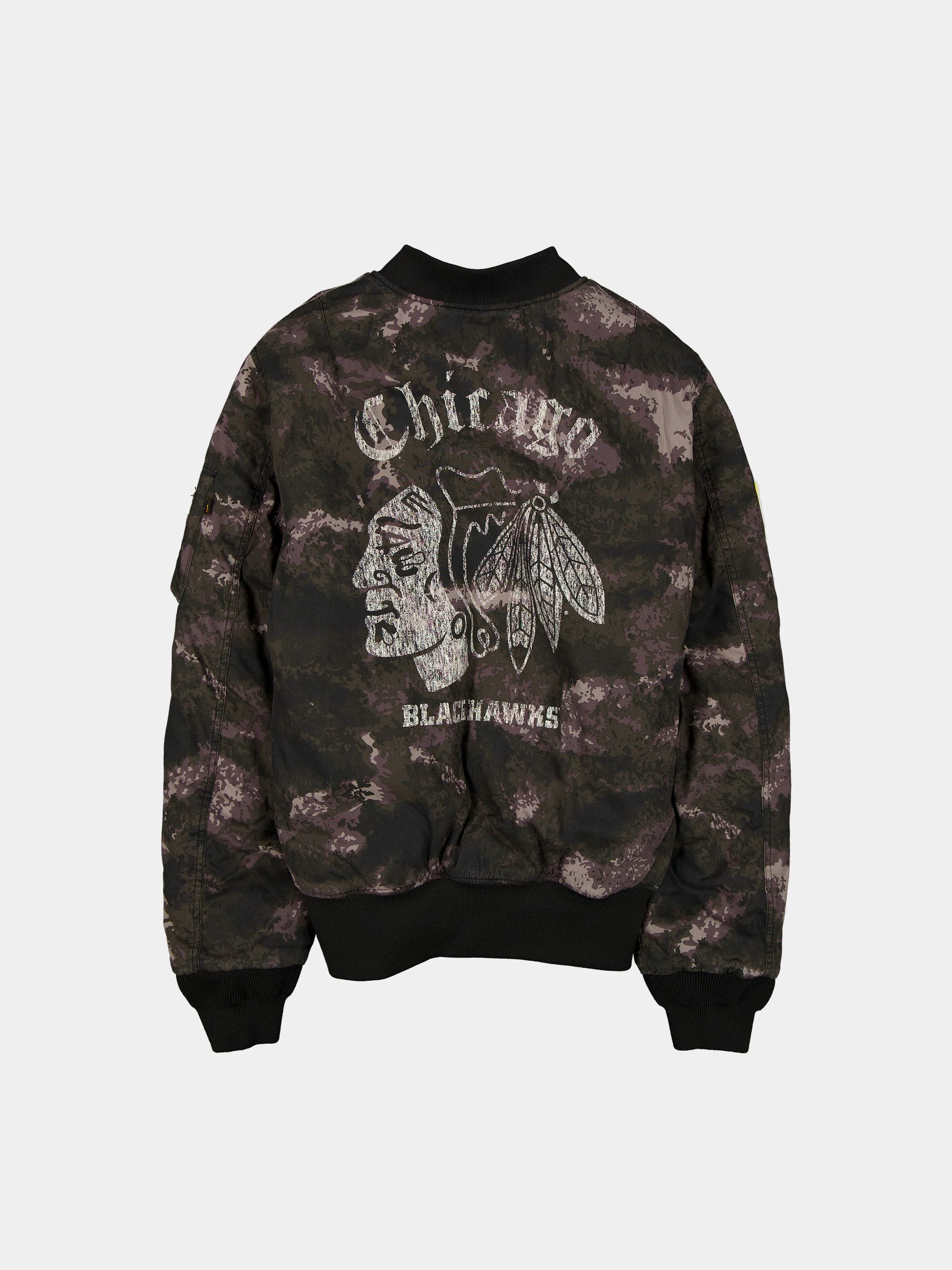 CHICAGO BLACKHAWKS X ALPHA X NEW ERA MA-1 BOMBER JACKET (BLACK CAMO) - Image 2