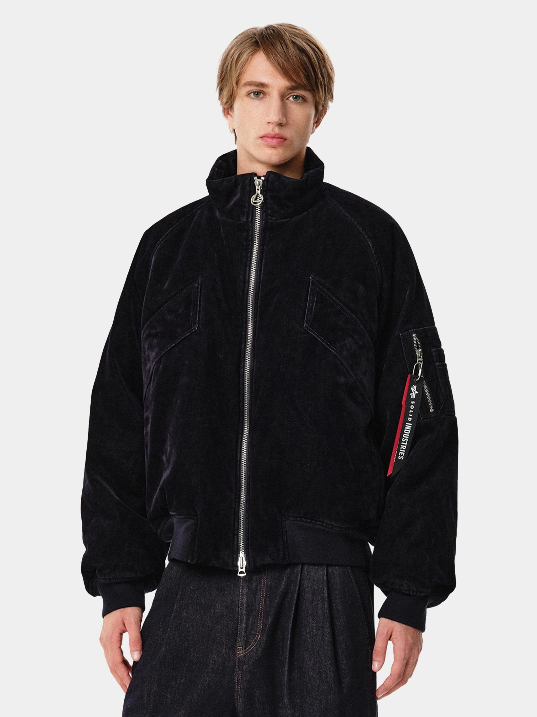 SOLID HOMME X ALPHA VELVET DENIM MA-1 JACKET - Image 2