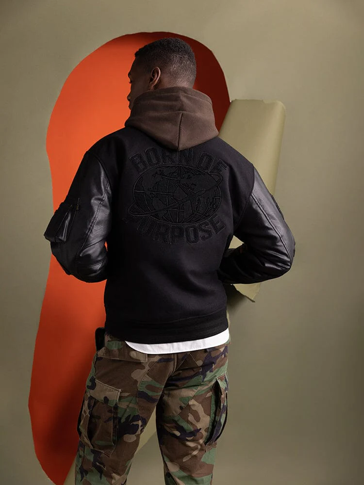 FAUX LEATHER MA-1 VARSITY BOMBER JACKET - Image 6