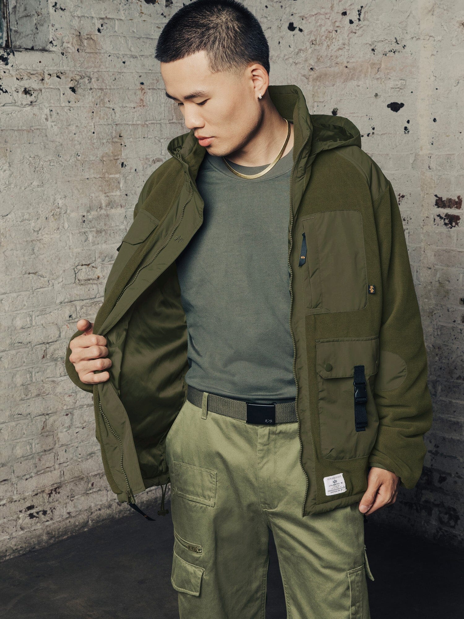 MIXED MEDIA FLEECE FULL ZIP HOODIE - Image 2
