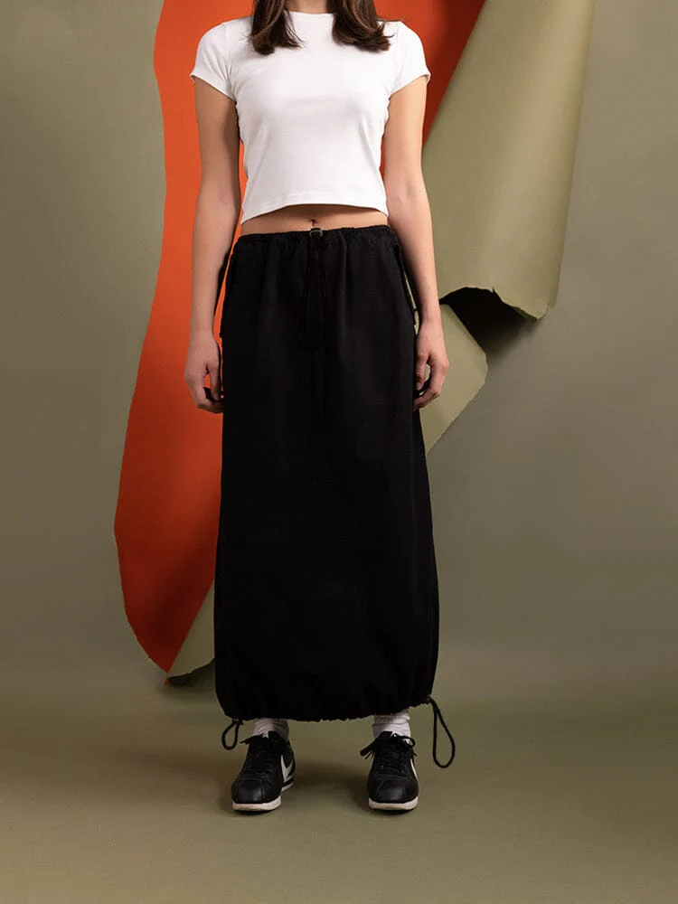 DRAWCORD SKIRT WOMENS (BLACK) - Image 2