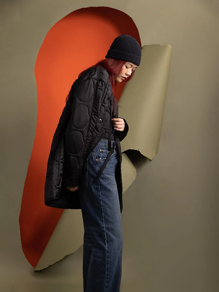 WOMEN'S MIXED MEDIA QUILTED LONG LINER - Image 2